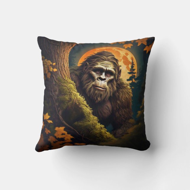 Sasquatch Peeking Throw Pillow (Back)