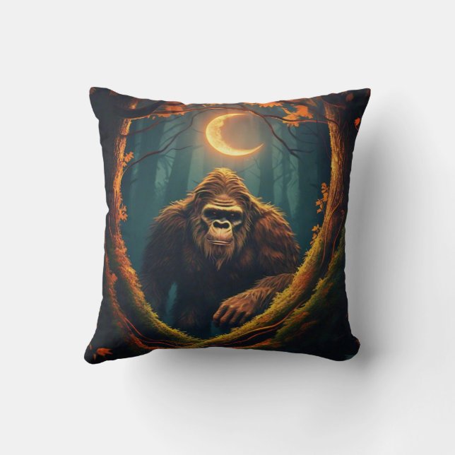 Sasquatch Peeking Throw Pillow (Back)