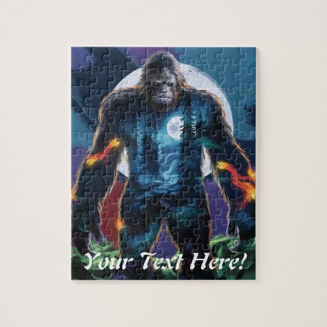 Sasquatch Personalize Name Text Bigfoot Jigsaw Puzzle (Vertical)