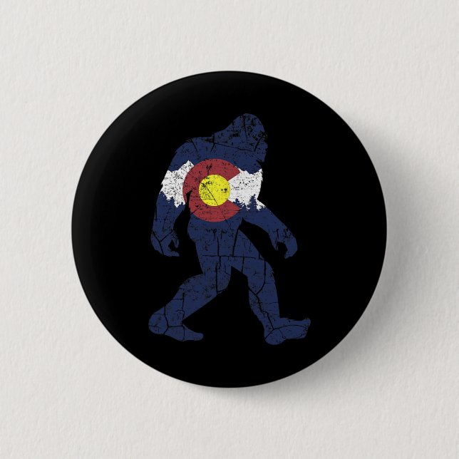 Sasquatch Retro State Flag Colorado Rocky Mountain Button (Front)