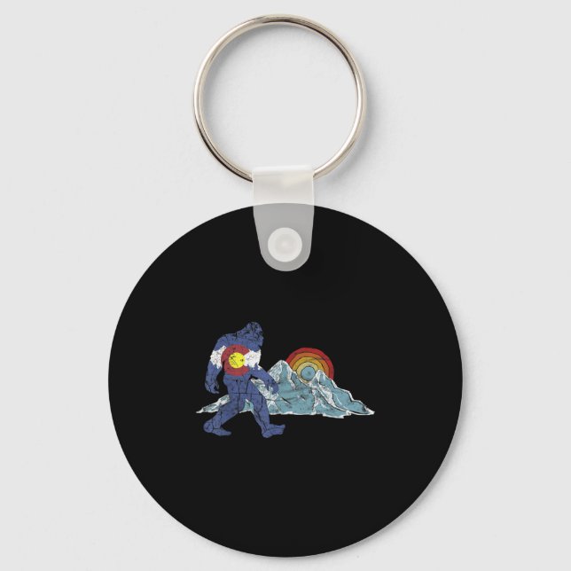 Sasquatch Retro State Flag Colorado Rocky Mountain Keychain (Front)