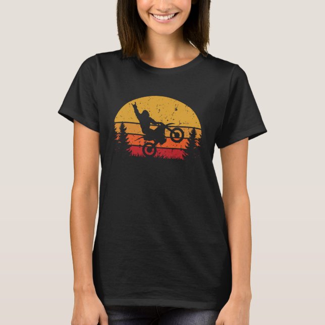 Sasquatch Retro Sunset Riding Dirt Bike  T-Shirt (Front)