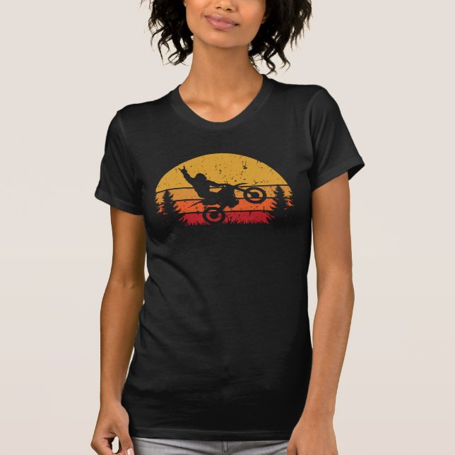Sasquatch Retro Sunset Riding Dirt Bike T-Shirt (Front)