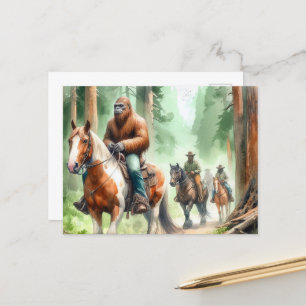 Sasquatch Rides A Paint Horse on a Trail Ride Postcard