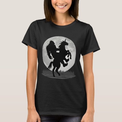 Sasquatch Rides Bigfoot on a Unicorn Full Moon and T_Shirt