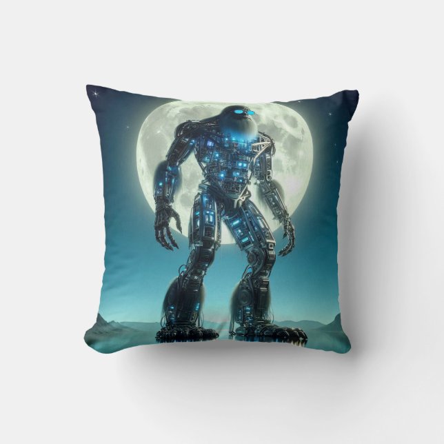 Sasquatch Robot Throw Pillow (Front)