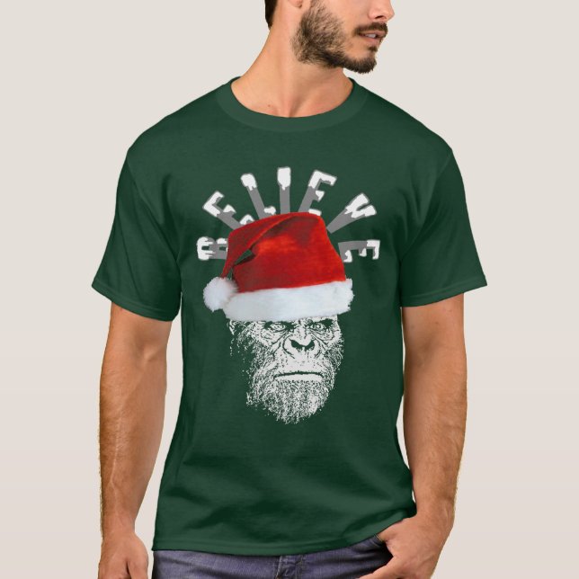Sasquatch Santa Believe Christmas T-shirt (Front)