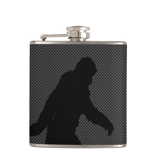Sasquatch Silhouette on Carbon Fiber decor Hip Flask (Front)