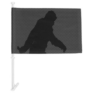 Sasquatch Silhouette on Carbon Fiber Print Car Flag