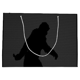 Sasquatch Silhouette on Carbon Fiber Print Large Gift Bag