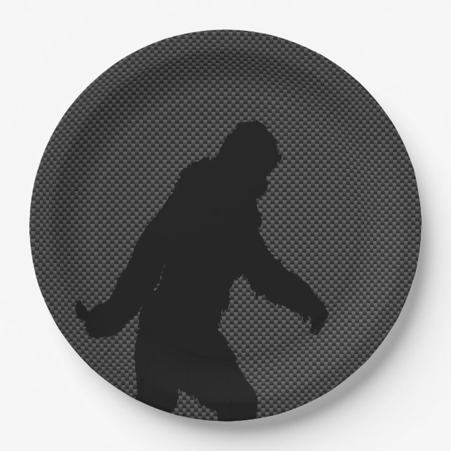 Sasquatch Silhouette on Carbon Fiber Print Paper Plates (Front)