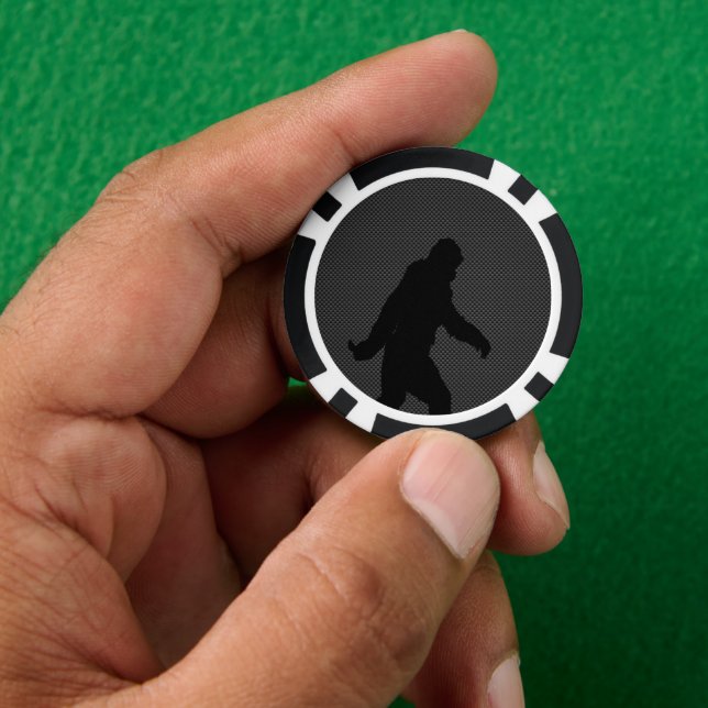 Sasquatch Silhouette on Carbon Fiber Print Poker Chips (Hand)