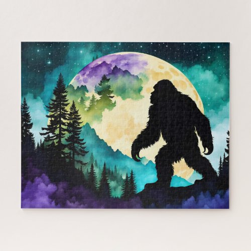 Sasquatch Silhouette Walking on the Mountain_Moon  Jigsaw Puzzle