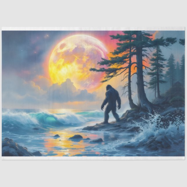 Sasquatch Standing on an Ocean Shore Tissue Paper (Front)