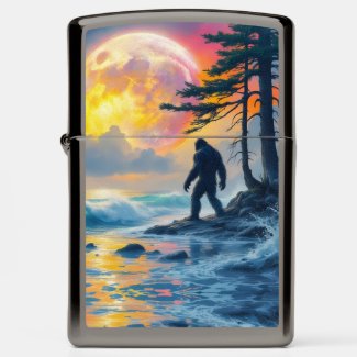 Sasquatch Standing on an Ocean Shore