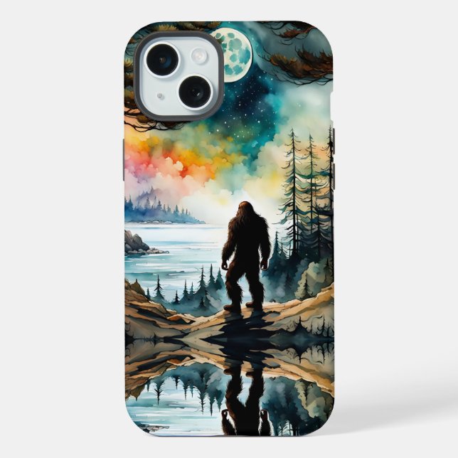 Sasquatch Standing on Ridge overlooking the Ocean iPhone Case (Back)