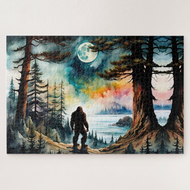 Sasquatch Standing on Ridge overlooking the Ocean Jigsaw Puzzle (Horizontal)