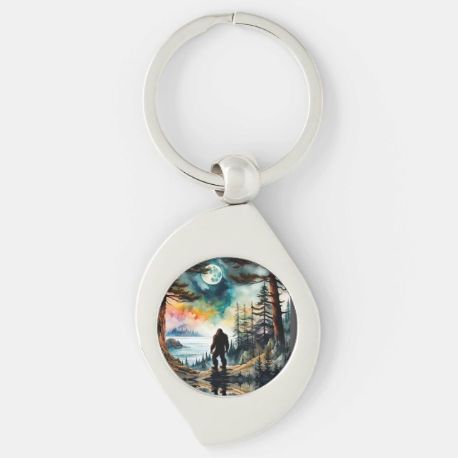Sasquatch Standing on Ridge overlooking the Ocean Keychain (Front)