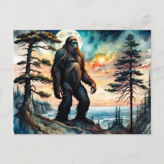 Sasquatch Standing on Ridge overlooking the Ocean Postcard
