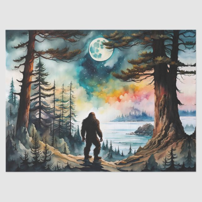 Sasquatch Standing on Ridge overlooking the Ocean Tissue Paper (Front)