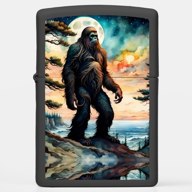 Sasquatch Standing on Ridge overlooking the Ocean Zippo Lighter (Front)