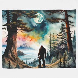 Sasquatch Standing under the Moonlight Fleece Blanket