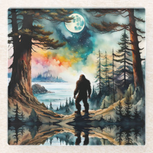 Sasquatch Standing under the Moonlight Glass Coaster