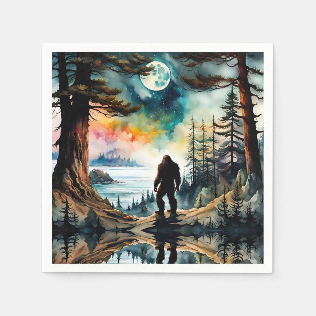 Sasquatch Standing under the Moonlight Napkins (Front)
