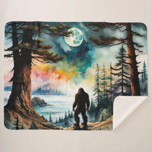 Sasquatch Standing under the Moonlight Sherpa Blanket