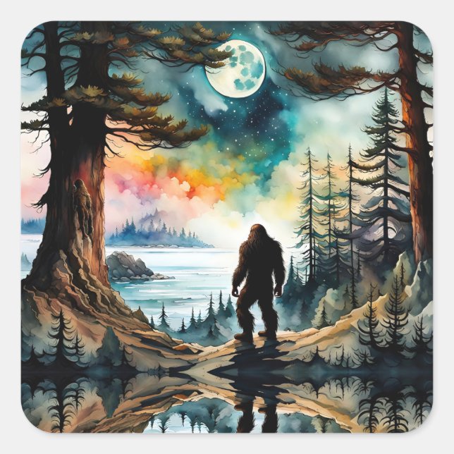 Sasquatch Standing under the Moonlight Square Sticker (Front)