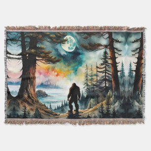 Sasquatch Standing under the Moonlight Throw Blanket