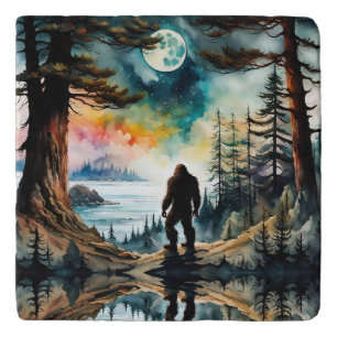 Sasquatch Standing under the Moonlight Trivet