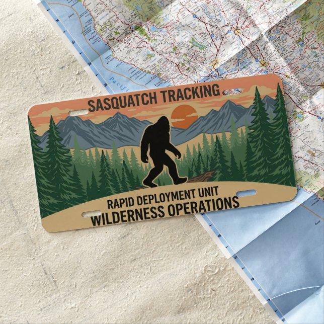 Sasquatch Tracking decorative license plate (In Situ)