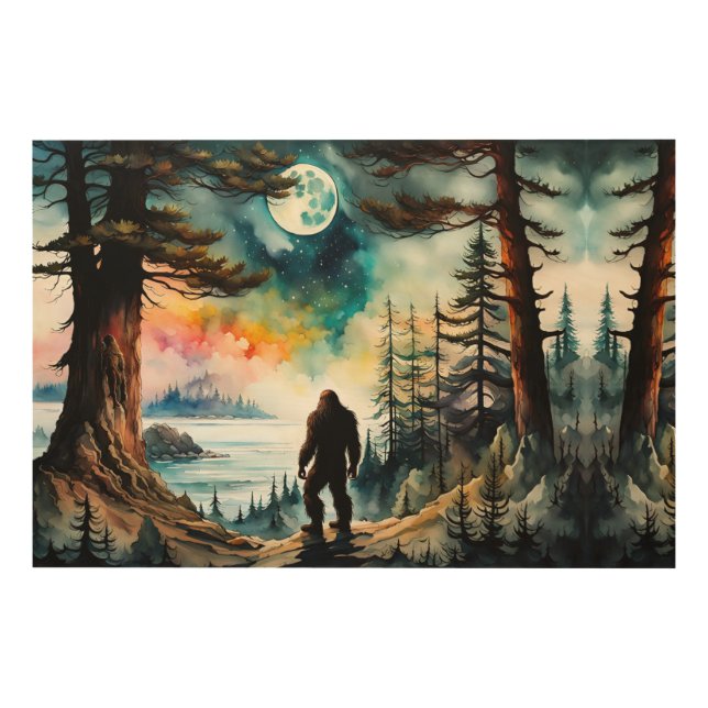 Sasquatch under the Moonlight Wood Wall Art (Front)