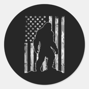 Sasquatch Usa Flag Patriotic Bigfoot 4th Of July Classic Round Sticker