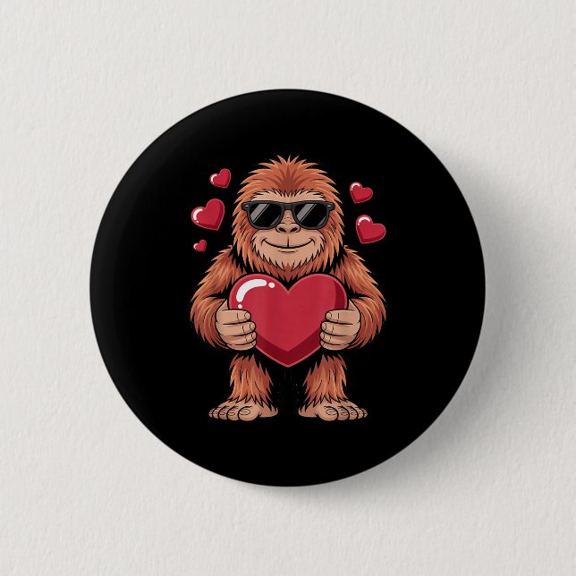 Sasquatch Valentine's Day - Bigfoot Heart Sungles  Button (Front)