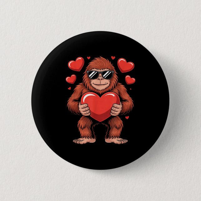 Sasquatch Valentine's Day - Bigfoot Heart Sungles  Button (Front)