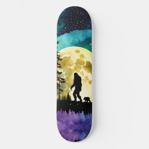 Sasquatch walking with his pet Bear cub Skateboard