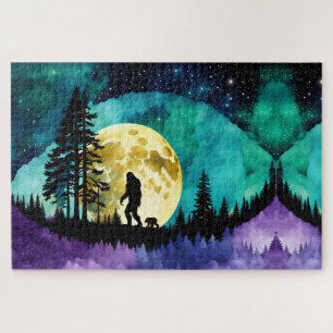 Sasquatch walking with pet Bear cub Jigsaw Puzzle