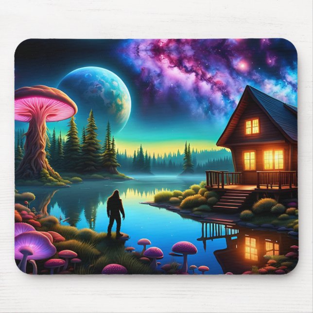 Sasquatch Watching nebulas on a distant planet Mouse Pad (Front)