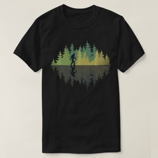 Sasquatch Yeti Reflection Forest Trees Conspiracy  T-Shirt (Design Front)