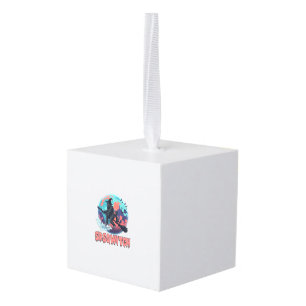 Sasqwitch Bigfoot Witch Broom Black Cat Moon Hallo Cube Ornament