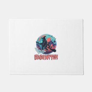 Sasqwitch Bigfoot Witch Broom Black Cat Moon Hallo Doormat