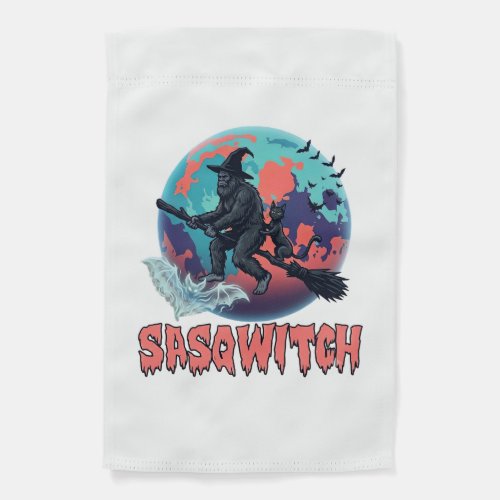 Sasqwitch Bigfoot Witch Broom Black Cat Moon Hallo Garden Flag