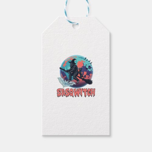 Sasqwitch Bigfoot Witch Broom Black Cat Moon Hallo Gift Tags