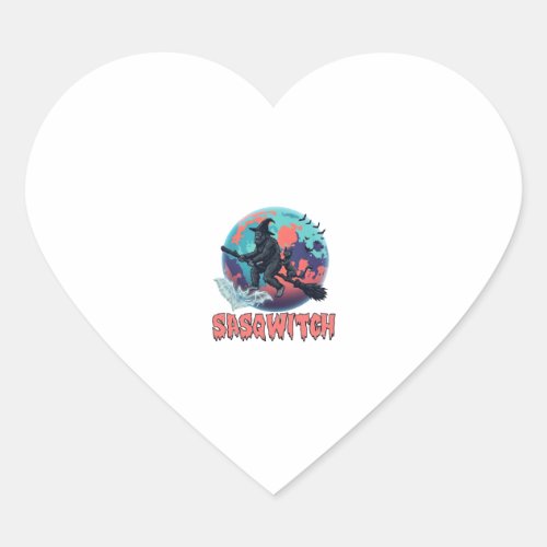 Sasqwitch Bigfoot Witch Broom Black Cat Moon Hallo Heart Sticker