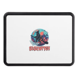 Sasqwitch Bigfoot Witch Broom Black Cat Moon Hallo Hitch Cover