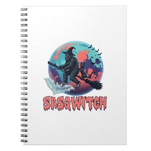 Sasqwitch Bigfoot Witch Broom Black Cat Moon Hallo Notebook