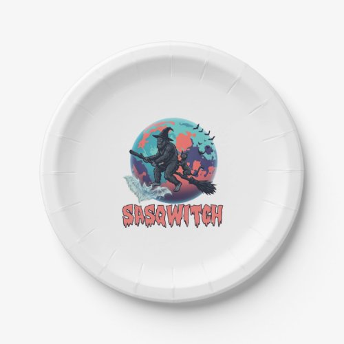 Sasqwitch Bigfoot Witch Broom Black Cat Moon Hallo Paper Plates