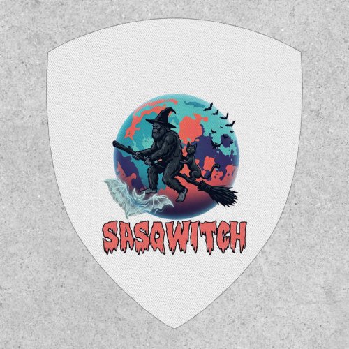 Sasqwitch Bigfoot Witch Broom Black Cat Moon Hallo Patch